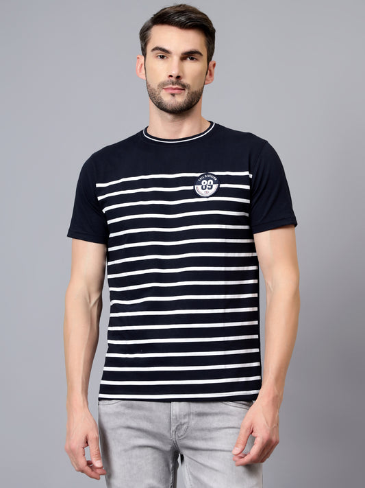 T-Shirt for Men | Breathable & Soft with Color Fastness Regular Fit Round Neck Poly Cotton Fabric Striped Pattern