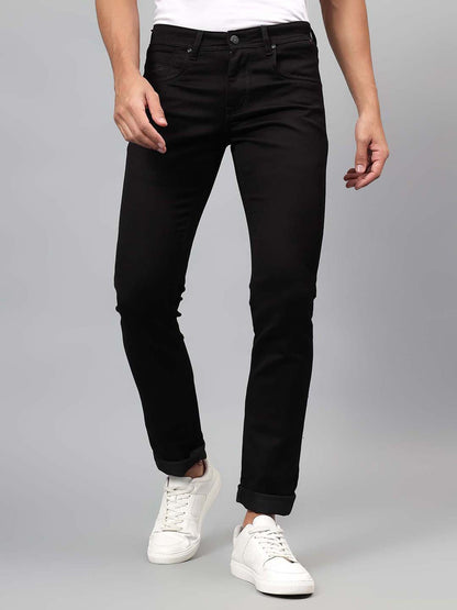 Denim Jeans for Men l Breathable & Soft with Color Fastness Ultra Narrow Fit Cotton Fabric Solid Pattern Button Closure