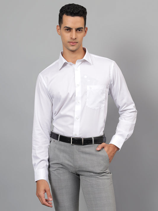 Men's White Solid Formal Full Sleeves Shirt