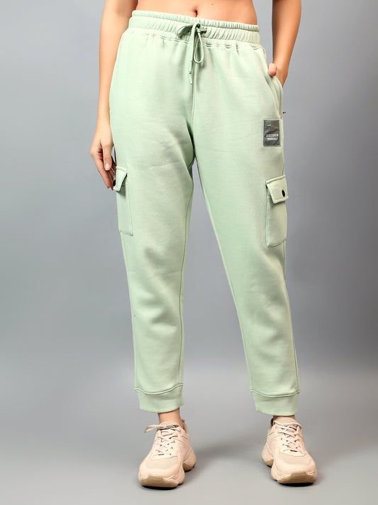 Women's Green Solid Ankle Length Regular Fit Cargo