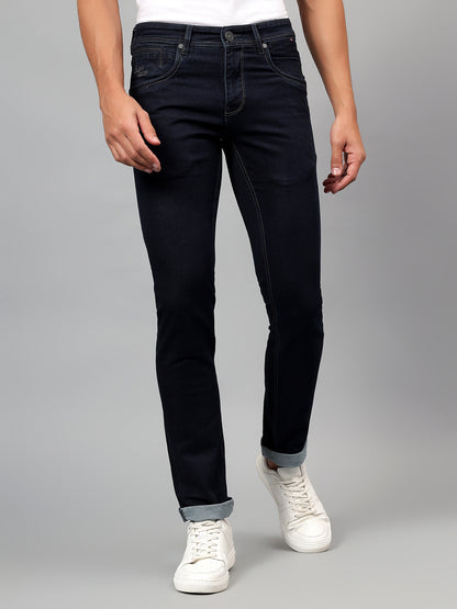 Denim Jeans for Men l Breathable & Soft with Color Fastness Ultra Narrow Fit Cotton Fabric Solid Pattern Button Closure