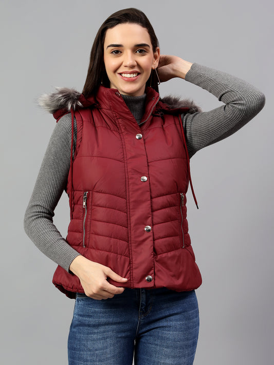 Women's Solid Black Mock Neck Full Sleeves Casual Jacket