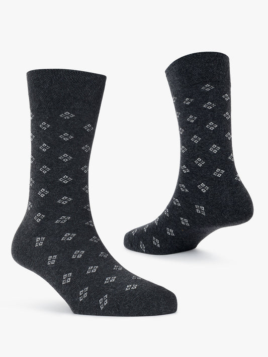 Men's Pack Of 5 Grey Crew Length Printed Casual Socks