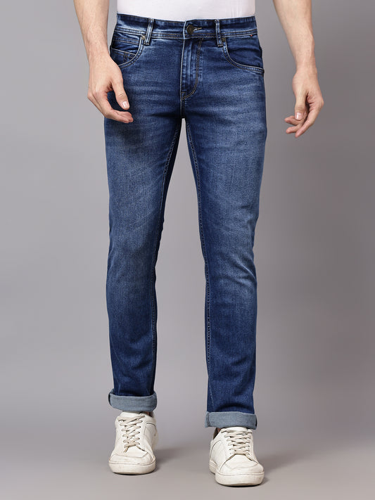 Denim Jeans for Men l Breathable & Soft with Color Fastness Ultra Narrow Fit Cotton Fabric Solid Pattern Button Closure