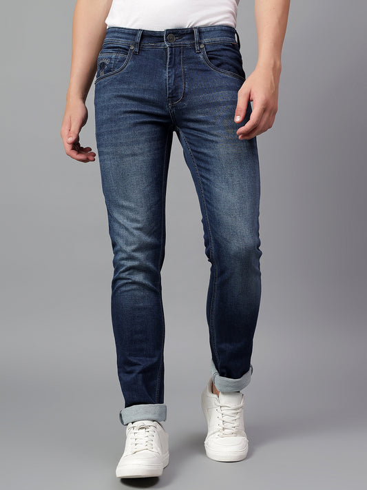 Denim Jeans for Men l Breathable & Soft with Color Fastness Ultra Narrow Fit Cotton Fabric Solid Pattern Button Closure