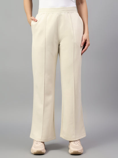 Women's Ivory Solid Casual Winter Trouser