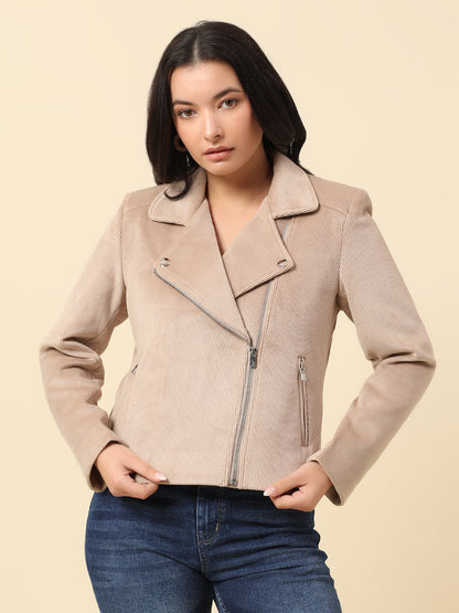 Jacket for Women | Premium Casual Jacket Regular Fit Notched Collar Corduroy Fabric Solid Pattern