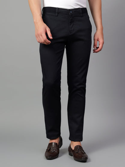 Casual Trouser for Men | Breathable & Soft with Color Fastness Regular Fit Cotton Blend Fabric Self Design Pattern Button Closure