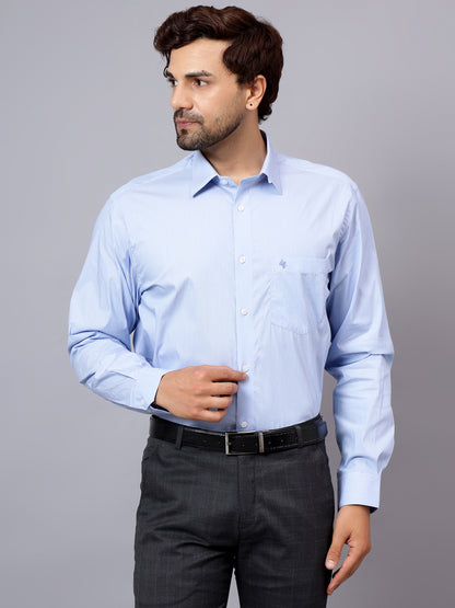 Men's Sky Blue Formal Pin Stripe Full Sleeve Shirt