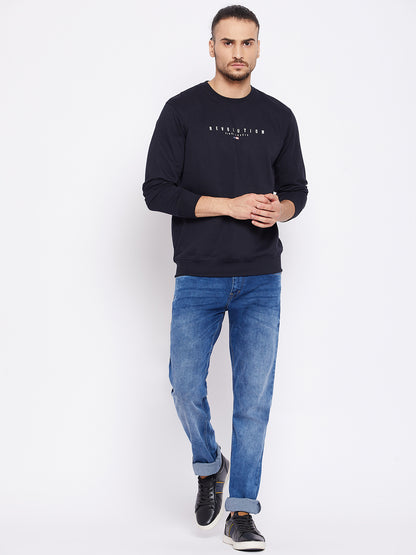 Men Navy Blue Round Neck Full Sleeves Casual Sweatshirt