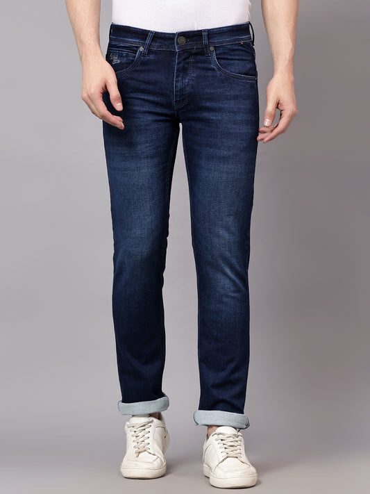 Denim Jeans for Men l Breathable & Soft with Color Fastness Ultra Narrow Fit Cotton Fabric Solid Pattern Button Closure