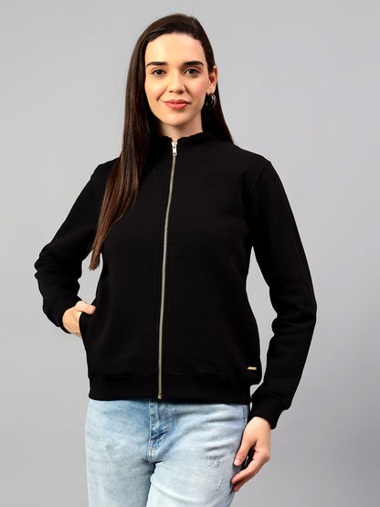 Women's Solid Black Full Sleeve Casual Sweater