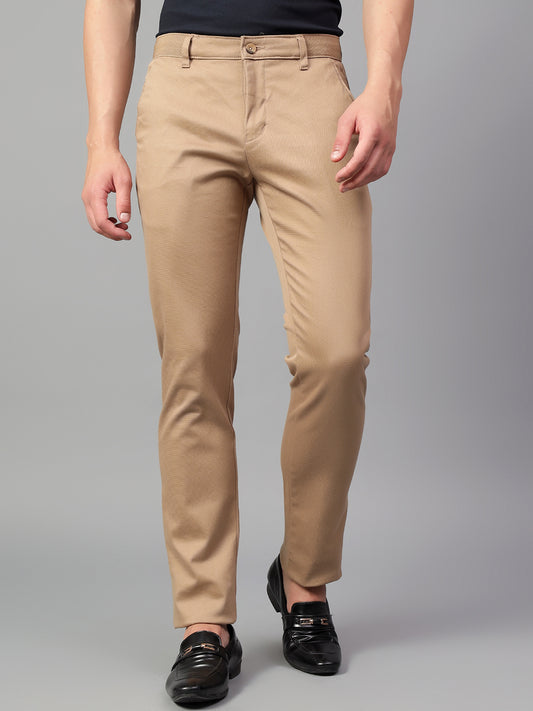 Casual Trouser for Men | Breathable & Soft with Color Fastness Regular Fit Cotton Blend Fabric Self Design Pattern Button Closure