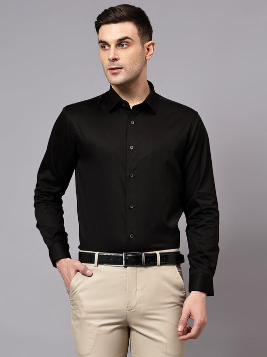 Men's Black Regular Fit Solid Full Sleeve Party Wear Shirt