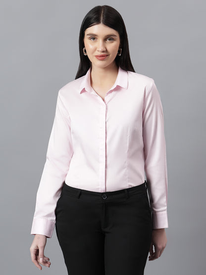 Women's Solid Pink Spread Collar Full Sleeves Formal Shirt