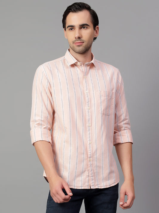 Casual Shirt for Men | Breathable & Soft with Color Fastness Regular Fit Spread Collar Neck Cotton Fabric Striped Pattern