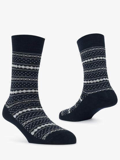 Men's Pack Of 5 Navy Blue Crew Length Printed Casual Socks