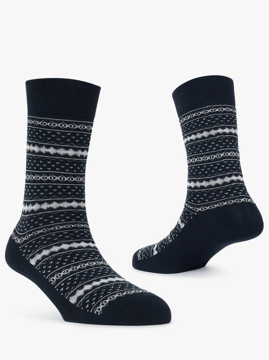Men's Pack Of 5 Navy Blue Crew Length Printed Casual Socks