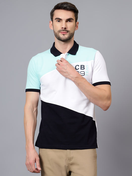 T-Shirt for Men | Breathable & Soft with Color Fastness Regular Fit Polo Neck Poly Cotton Fabric Colour Block Pattern
