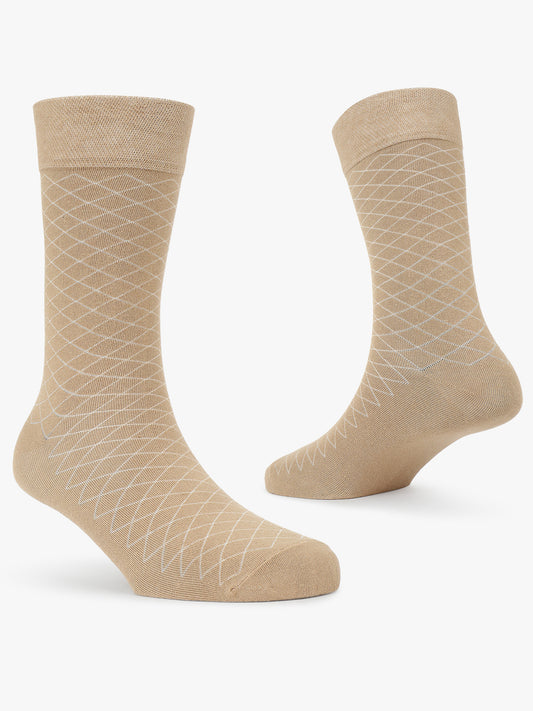 Men's Pack Of 5 Beige Crew Length Printed Casual Socks