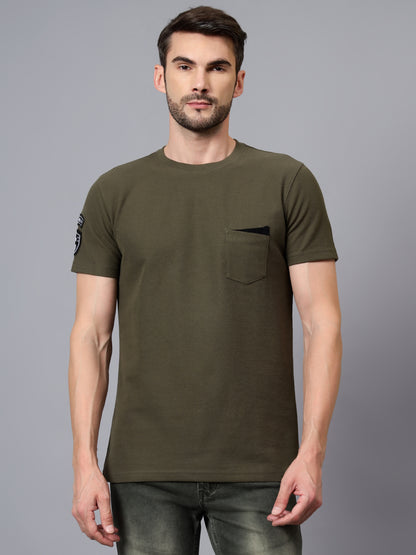 Men's Green Solid Round Neck Half Sleeve T-shirt