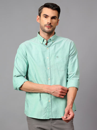 Men's Green Casual Plain Full Sleeve Shirt