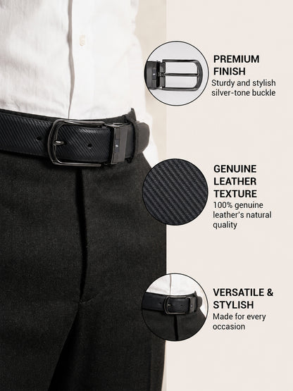 Men's Textured Black Brown Reversible Formal Belt