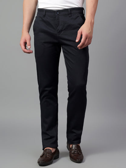 Casual Trouser for Men | Breathable & Soft with Color Fastness Regular Fit Cotton Blend Fabric Self Design Pattern Button Closure