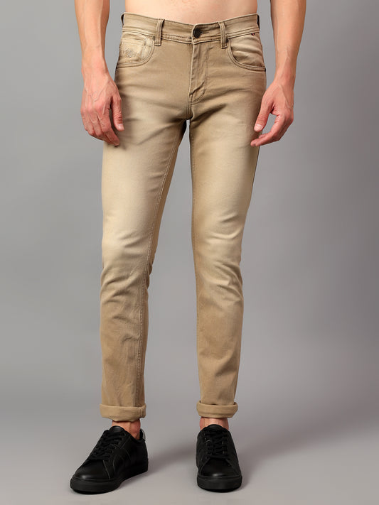 Denim Jeans for Men l Breathable & Soft with Color Fastness Ultra Narrow Fit Cotton Fabric Solid Pattern Button Closure