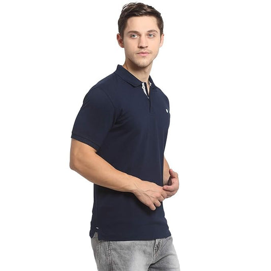 Men's Navy Regular Fit Solid Half Sleeve Casual T-Shirt