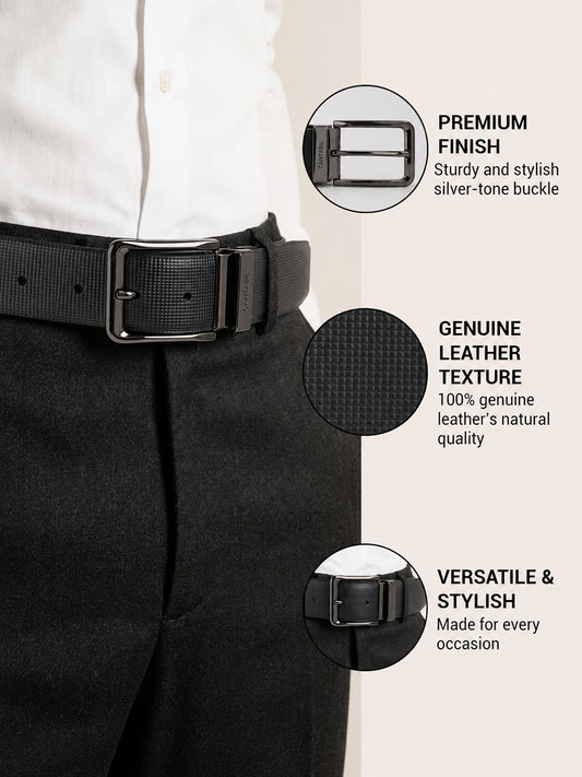 Men's Textured Black Brown Reversible Formal Belt