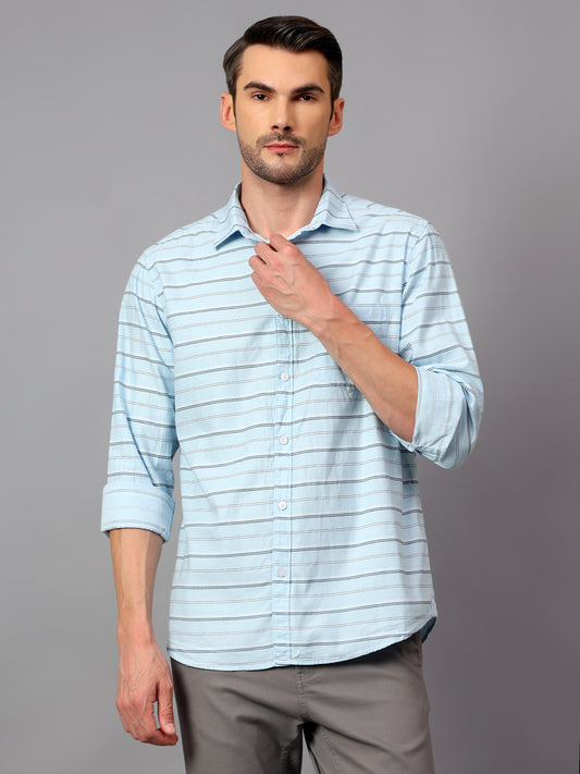 Casual Shirt for Men | Breathable & Soft with Color Fastness Regular Fit Spread Collar Neck Cotton Fabric Striped Pattern