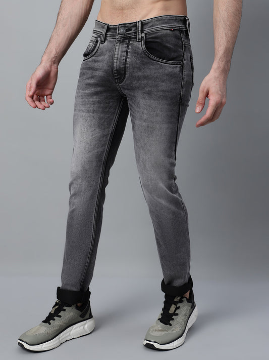 Denim Jeans for Men l Breathable & Soft with Color Fastness Ultra Narrow Fit Cotton Fabric Solid Pattern Button Closure