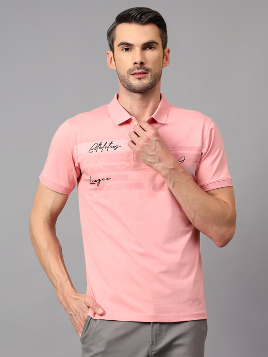 T-Shirt for Men | Breathable & Soft with Color Fastness Regular Fit Polo Neck Cotton Blend Fabric Printed Pattern