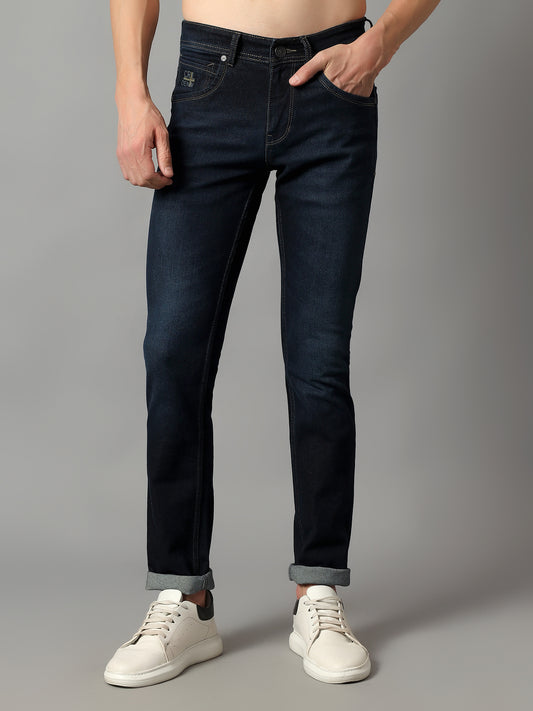 Denim Jeans for Men l Breathable & Soft with Color Fastness Ultra Narrow Fit Cotton Fabric Solid Pattern Button Closure