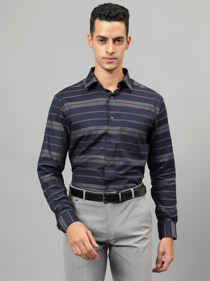 Formal Shirt for Men l Breathable & Soft with Color Fastness Regular Fit Spread Collar Neck Cotton Fabric Striped Pattern