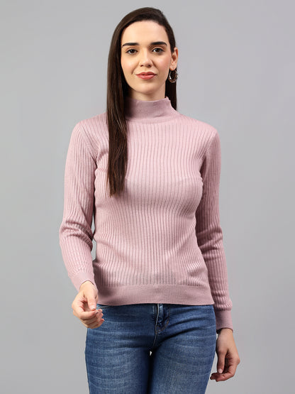 Women's Pink Self Design High Neck Skeevi