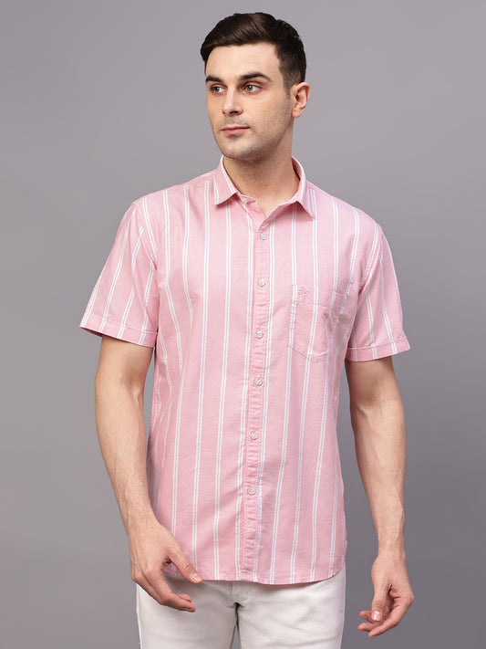 Casual Shirt for Men | Breathable & Soft with Color Fastness Regular Fit Spread Collar Neck Cotton Fabric Striped Pattern