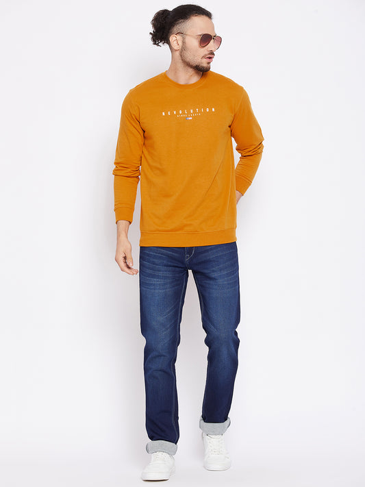 Men Round Neck Full Sleeves Mustard Casual Sweatshirt