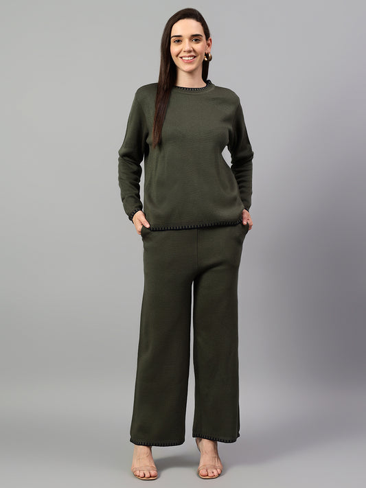 Women's Olive Green Solid Winter Co-Ord Set