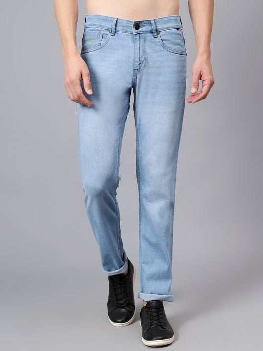 Denim Jeans for Men l Breathable & Soft with Color Fastness Ultra Narrow Fit Cotton Fabric Solid Pattern Button Closure