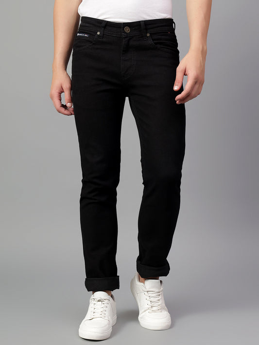 Denim Jeans for Men l Breathable & Soft with Color Fastness Ultra Narrow Fit Cotton Fabric Solid Pattern Button Closure