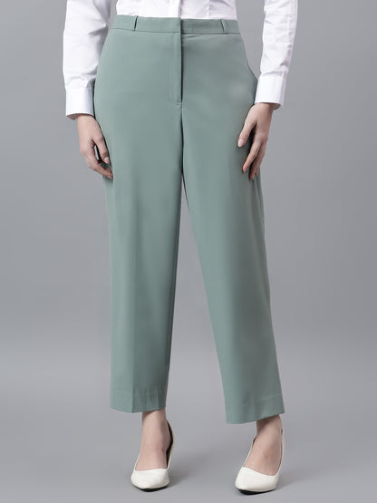 Women's Green Solid Regular Fit Formal Trosuer