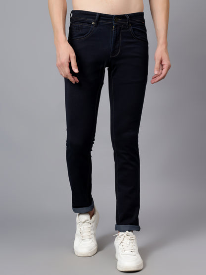 Men's Dark Blue Solid Full Length Stretchable Jeans