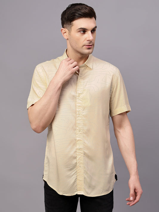 Casual Shirt for Men | Breathable & Soft with Color Fastness Regular Fit Spread Collar Neck Viscose Fabric Printed Pattern