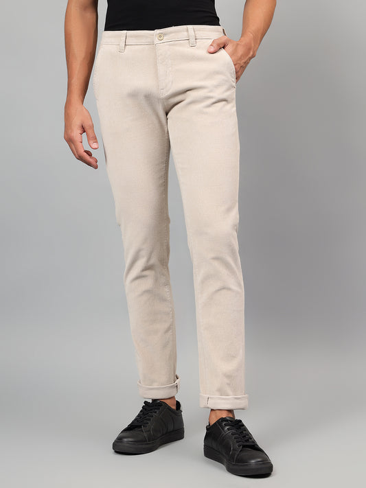 Casual Trouser for Men | Breathable & Soft with Color Fastness Regular Fit Cotton Blend Fabric Self Design Pattern Button Closure