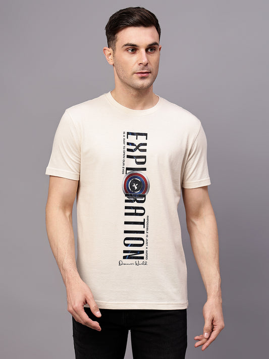 T-Shirt for Men | Breathable & Soft with Color Fastness Regular Fit Round Neck Poly Cotton Fabric Printed Pattern