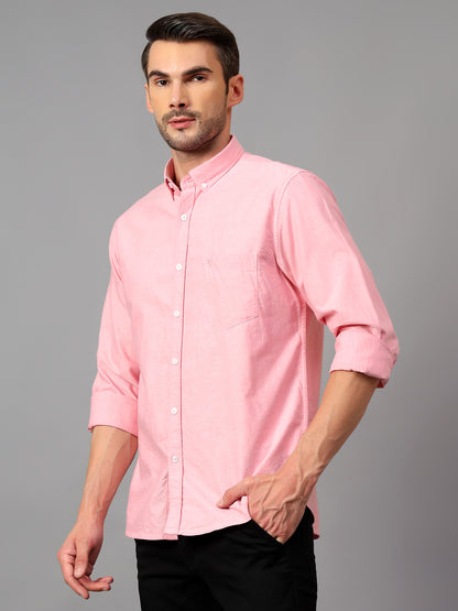 Men's Pink Casual Plain Full Sleeve Shirt