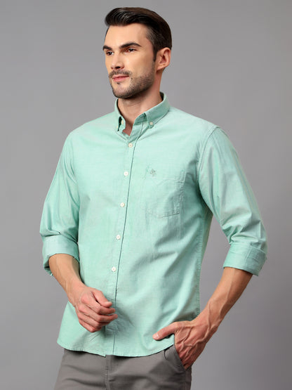 Men's Green Casual Plain Full Sleeve Shirt