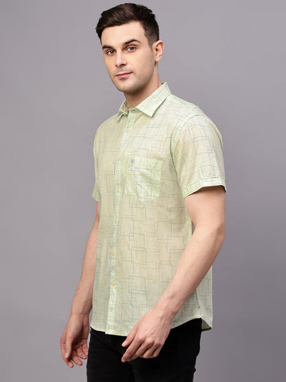 Men's Light Green Casual Geometric Print Half sleeve Shirt